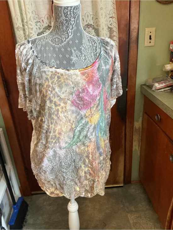 Brittany Black Tops - Brittany Black Crinkle Floral Tunic in Pink, Yellow, Green & Blue
